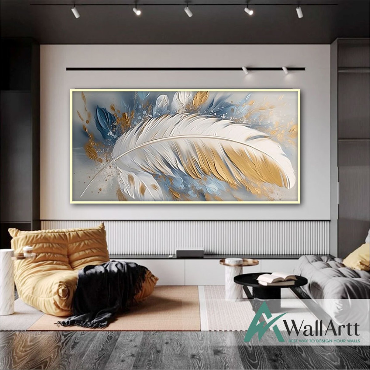 Gold Feather II 3d Heavy Textured Partial Oil Painting